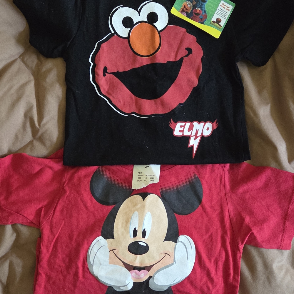 Disney Elmo and Mickey Mouse Kids Tees - Black and Red